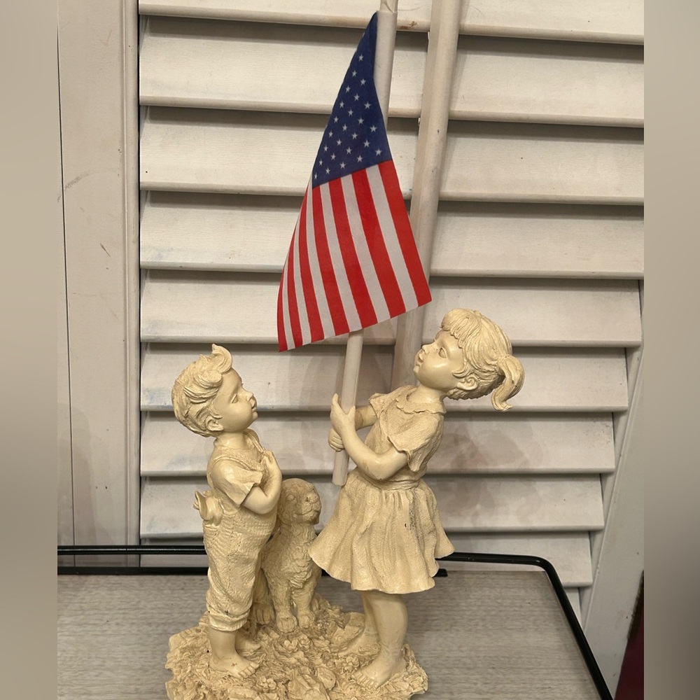 Patriotic Flag Salute Girl Boy & Dog USA